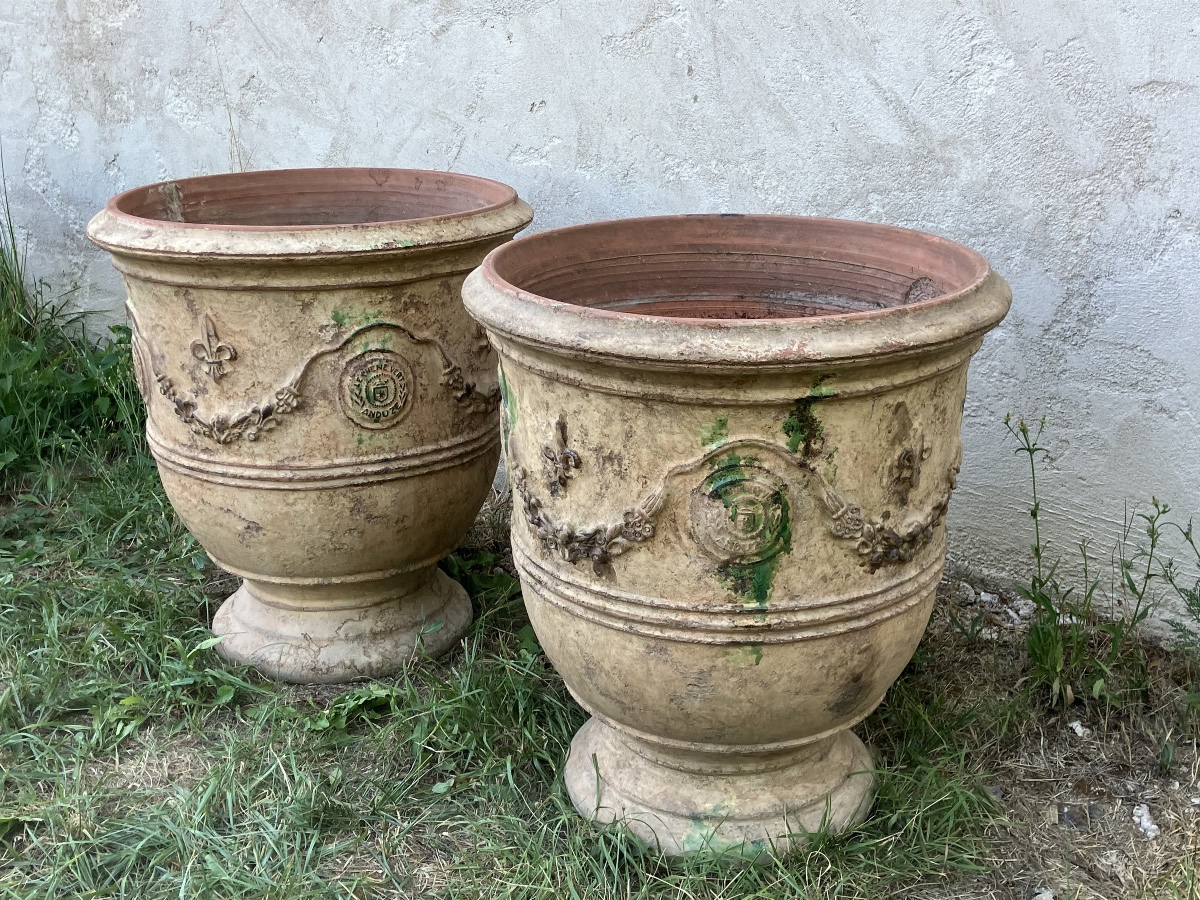 Anduze paire de vases 80 cm terre cuite pots de  jardin  Au chêne vert-photo-3