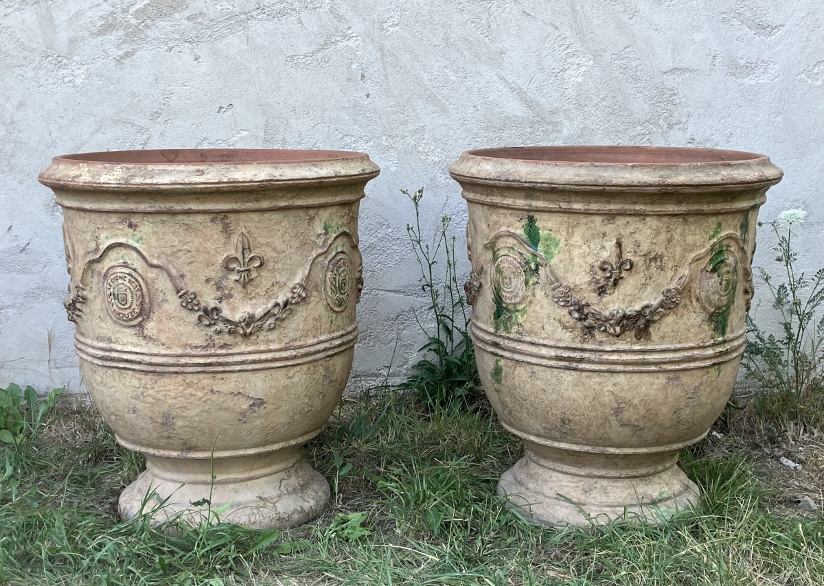 Anduze paire de vases 80 cm terre cuite pots de  jardin  Au chêne vert