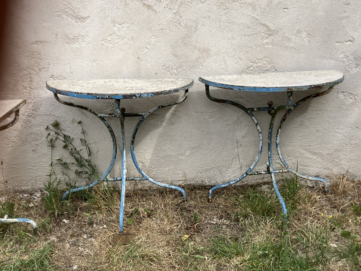 Table de jardin en 3 éléments modulables fer forgé 220 cm paire consoles-photo-3