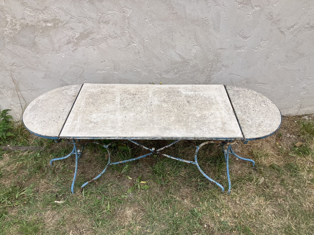 Table de jardin en 3 éléments modulables fer forgé 220 cm paire consoles-photo-4