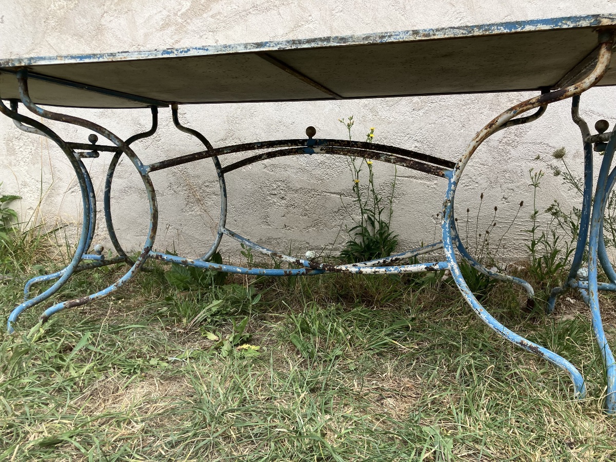 Table de jardin en 3 éléments modulables fer forgé 220 cm paire consoles-photo-6