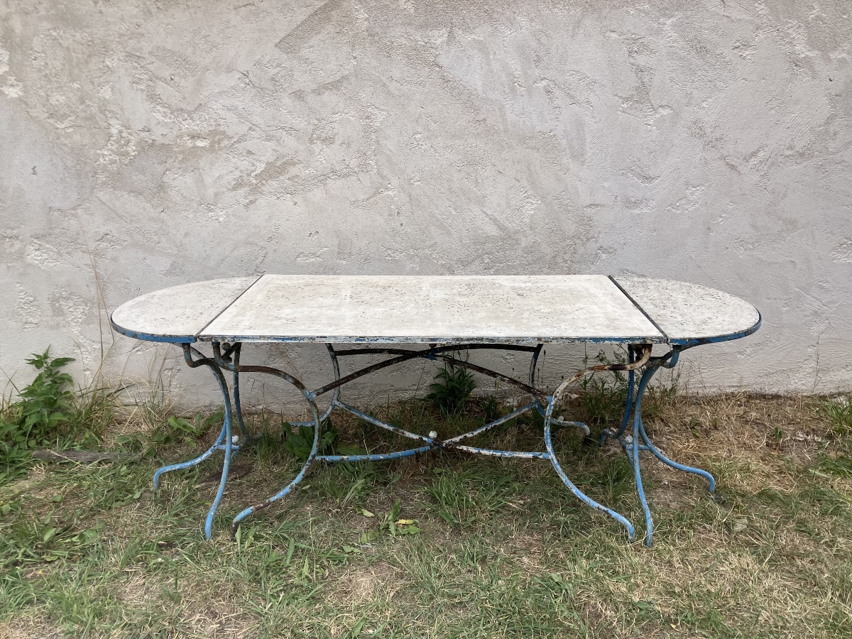 Table de jardin en 3 éléments modulables fer forgé 220 cm paire consoles