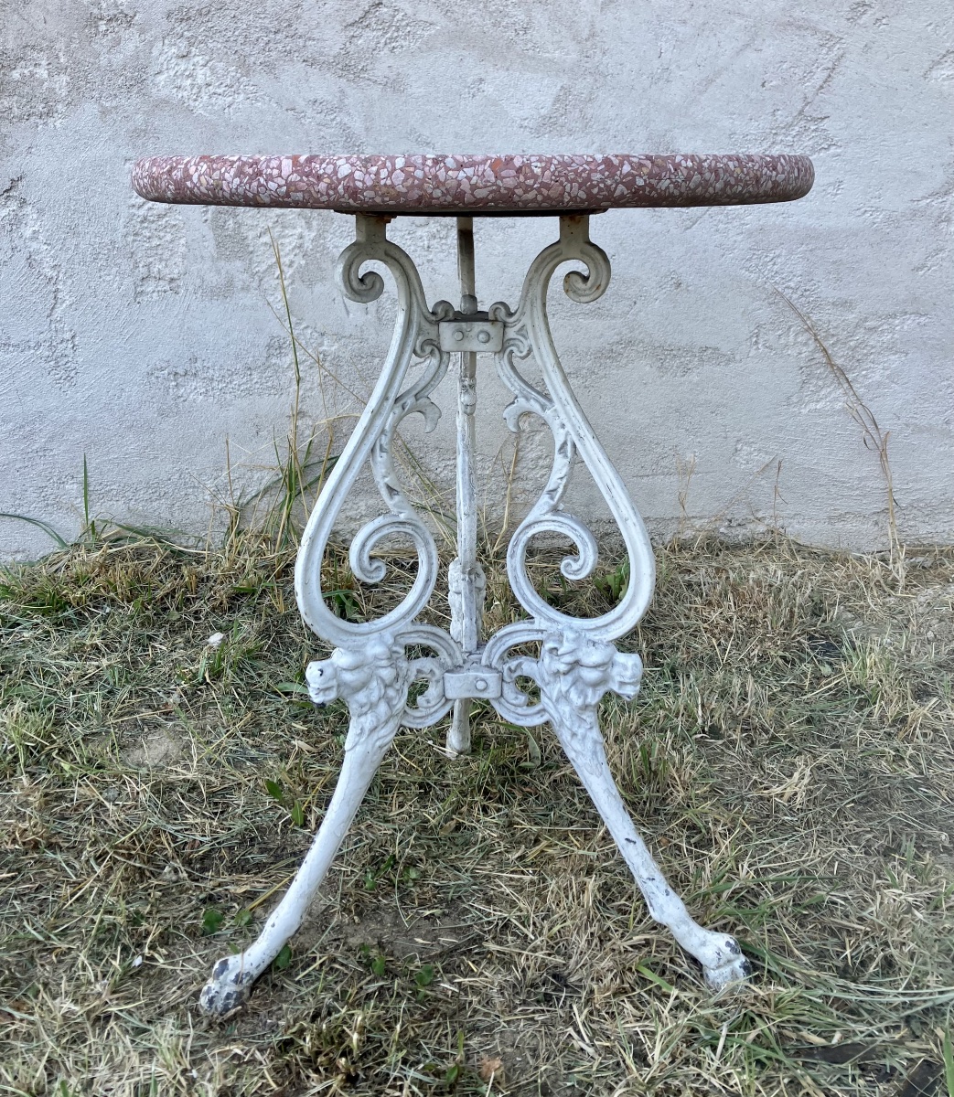 Guéridon de jardin en fonte et granito -photo-2