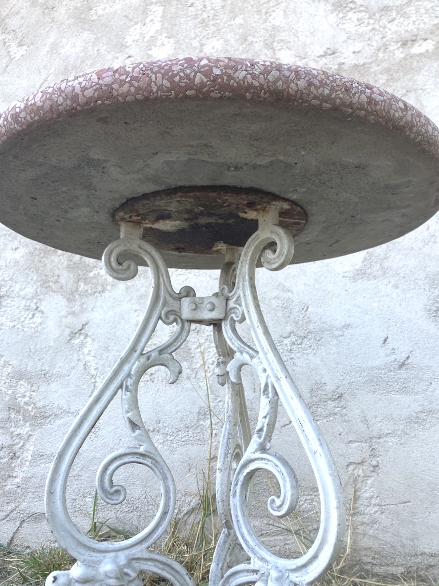 Guéridon de jardin en fonte et granito -photo-2