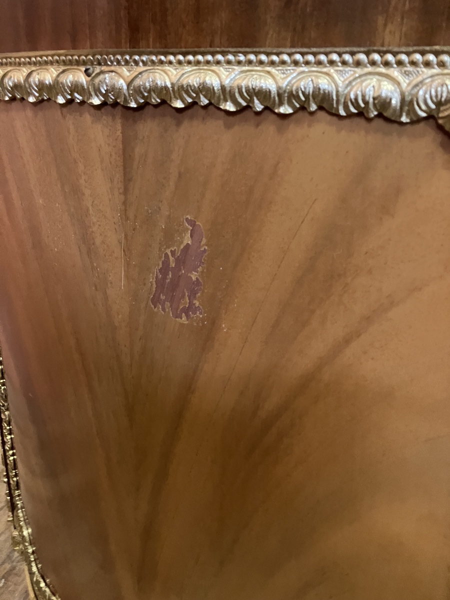 Paire de grand buffet commode style Louis XVI galbé bronzes dorés marqueterie dessus marbre-photo-6
