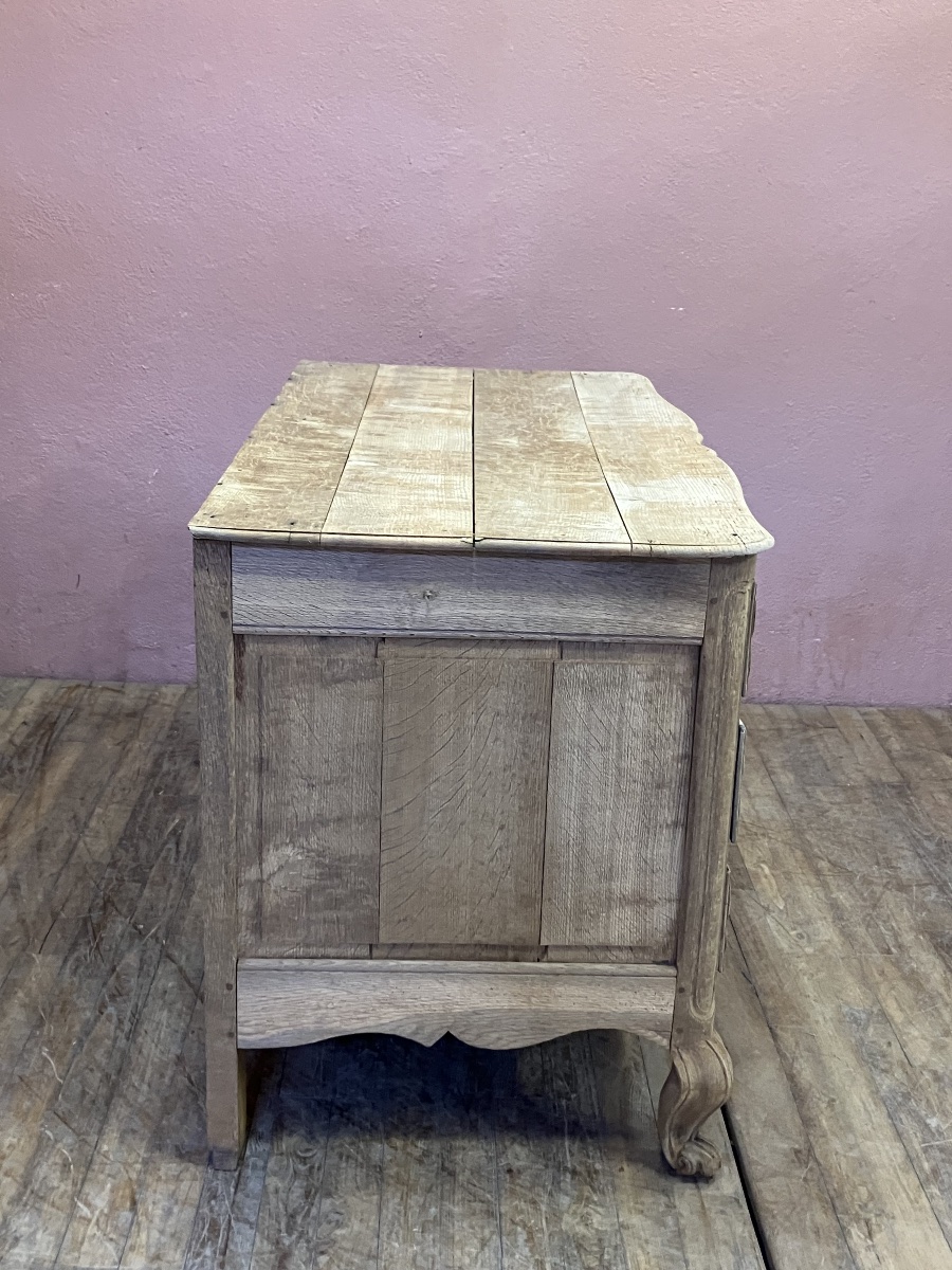 commode arbalète 18eme en chêne blanchi à 4 tiroirs sur trois rangs-photo-1