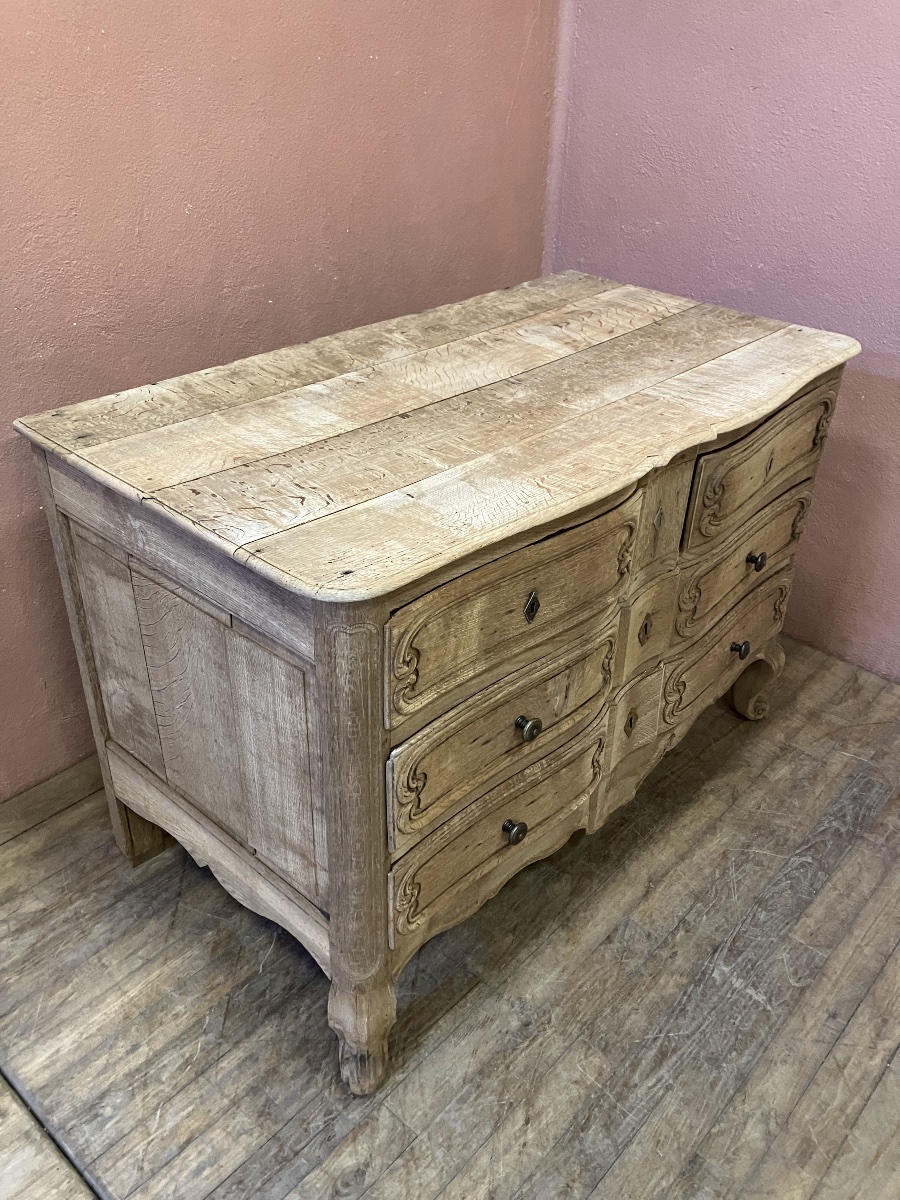 commode arbalète 18eme en chêne blanchi à 4 tiroirs sur trois rangs-photo-2
