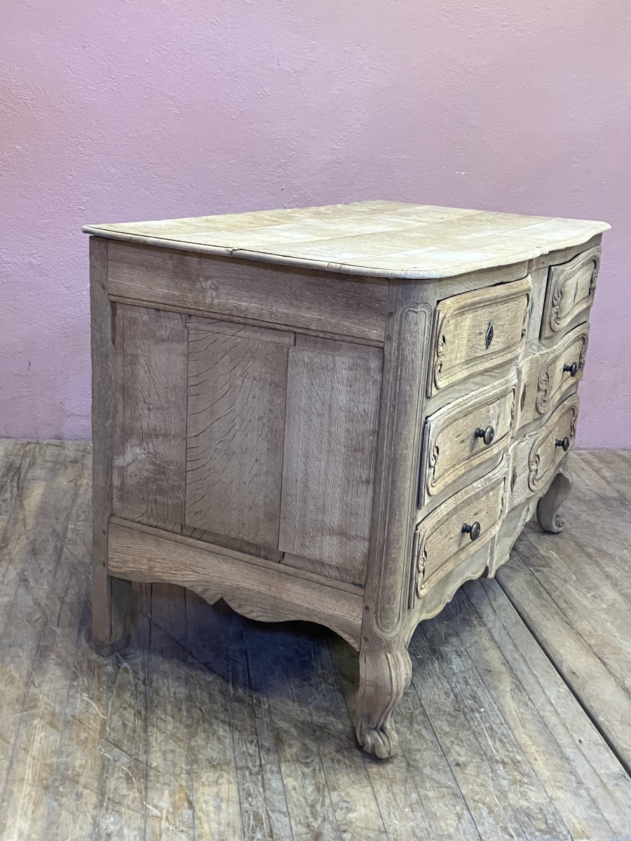 commode arbalète 18eme en chêne blanchi à 4 tiroirs sur trois rangs-photo-3