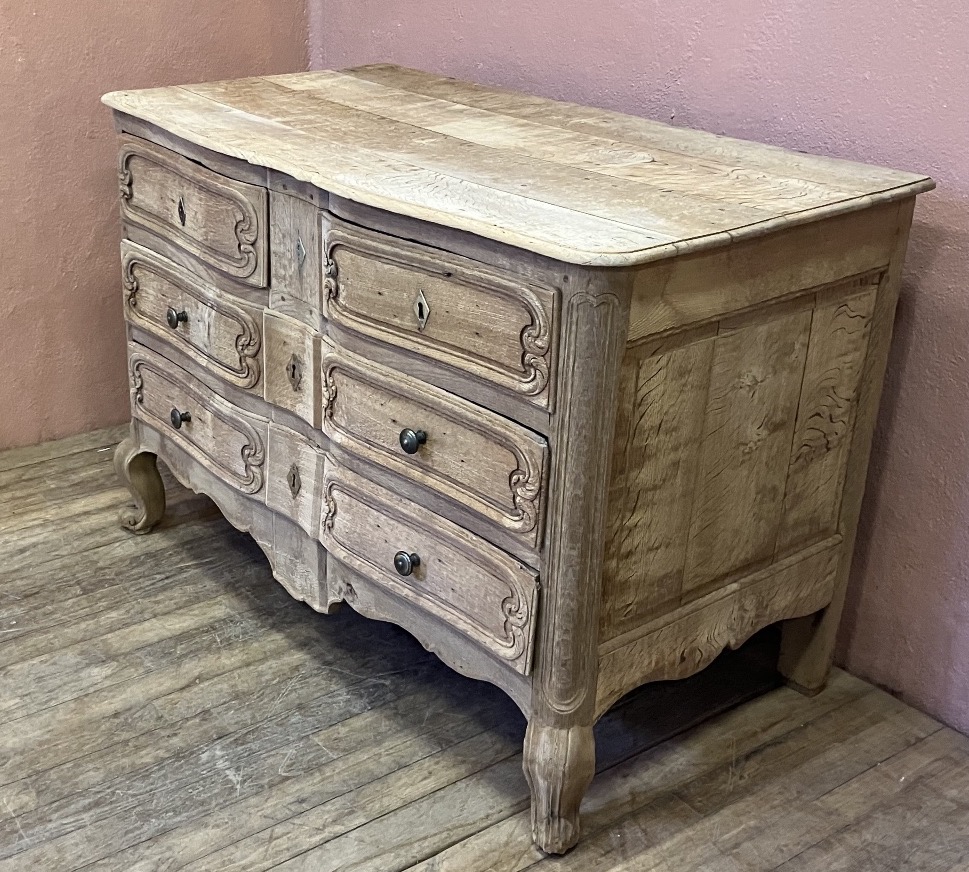 commode arbalète 18eme en chêne blanchi à 4 tiroirs sur trois rangs-photo-4