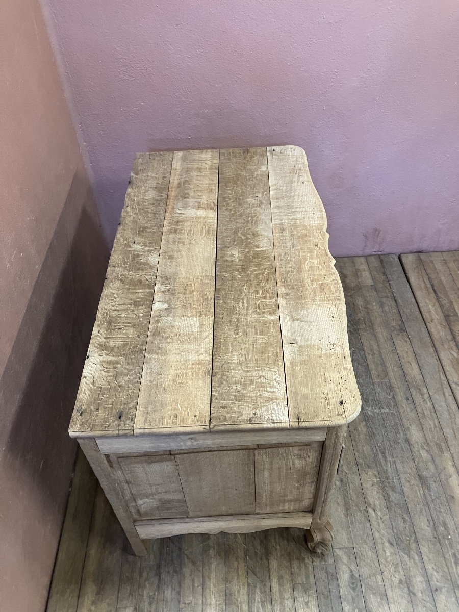 commode arbalète 18eme en chêne blanchi à 4 tiroirs sur trois rangs-photo-6