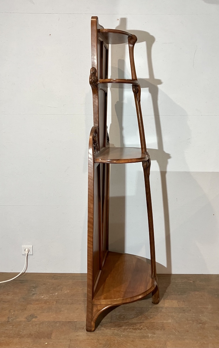 Art Nouveau Walnut Stool With Thistle Motif, Console Table, Shelf, Nancy School, Dlg, Majorelle, Gallé-photo-4