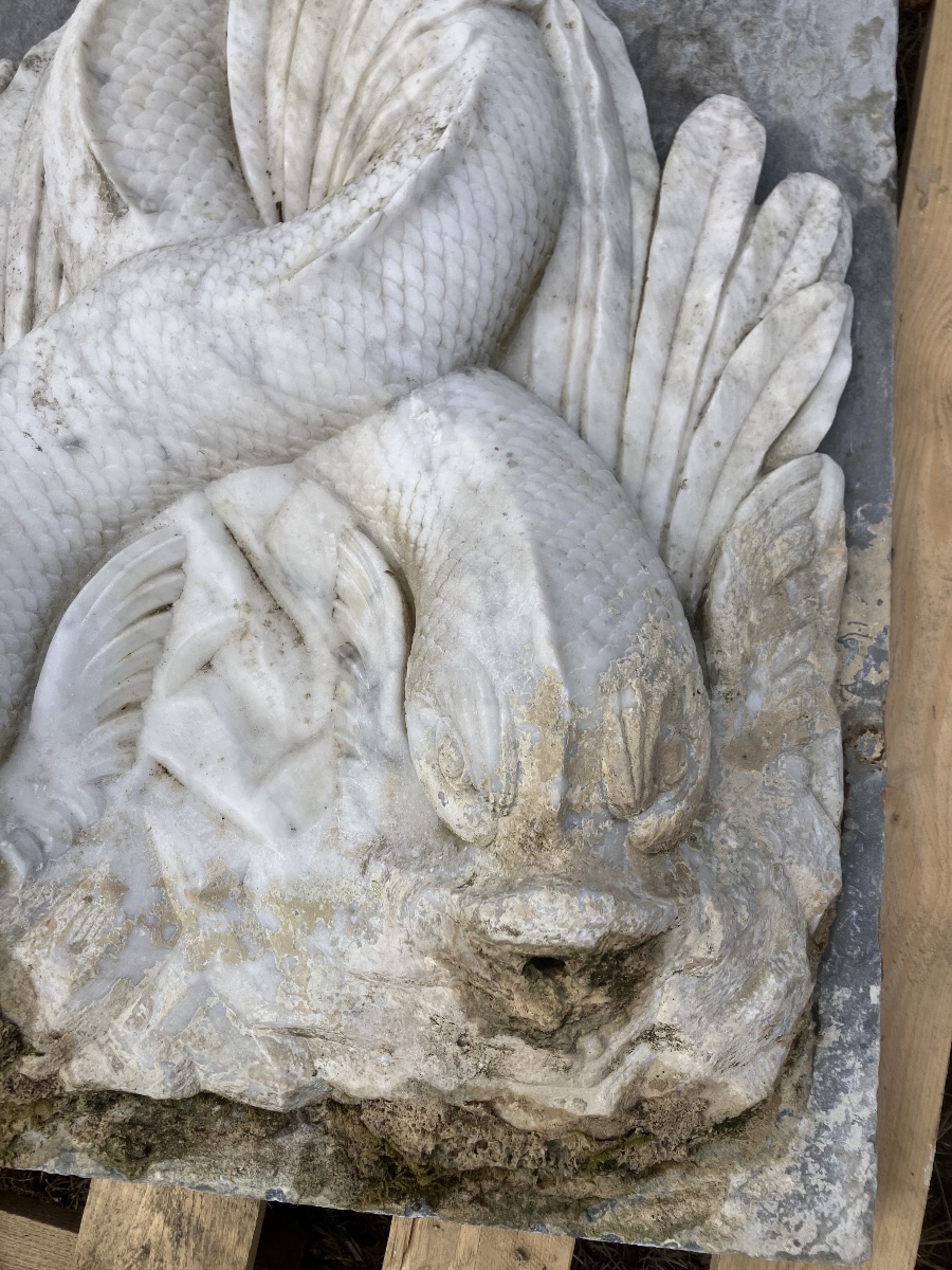 Fontaine en marbre aux  dauphins Epoque Louis XIV Fin  XVIIème siècle -photo-2