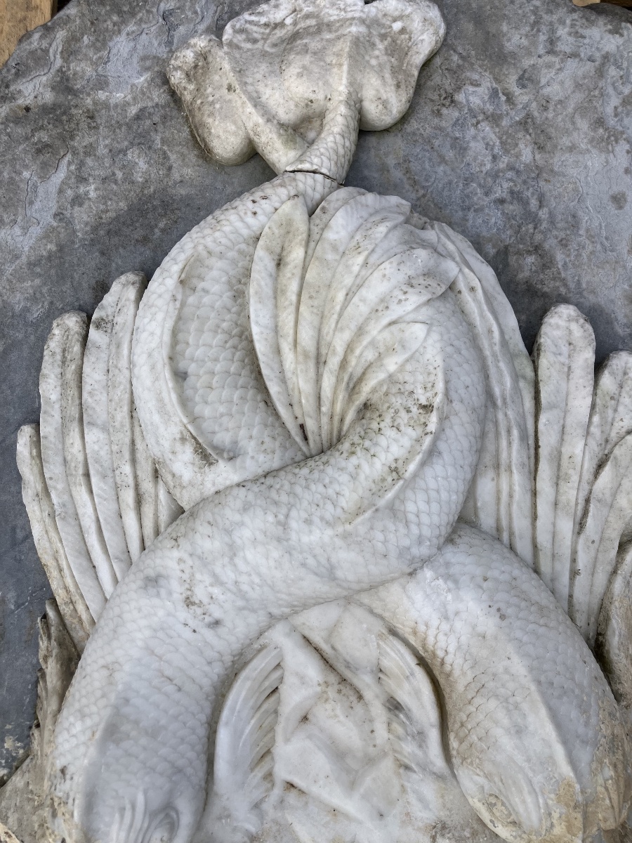 Fontaine en marbre aux  dauphins Epoque Louis XIV Fin  XVIIème siècle -photo-5