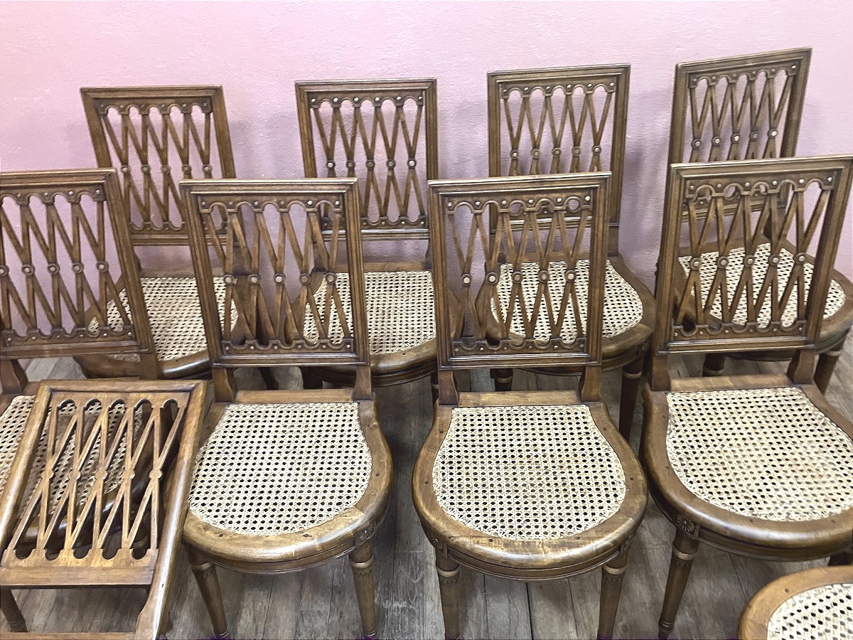 Set Of 12 Jacob-style Louis XVI Directoire Chairs In Light Mahogany-photo-2