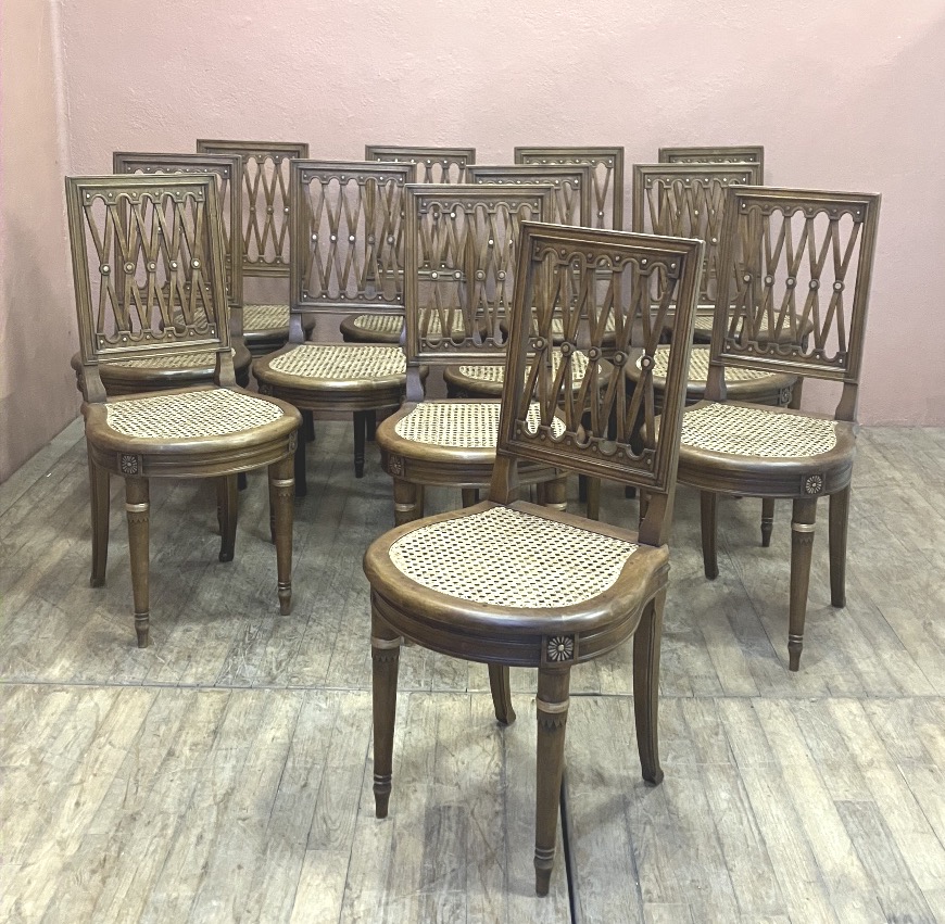 Set Of 12 Jacob-style Louis XVI Directoire Chairs In Light Mahogany-photo-5