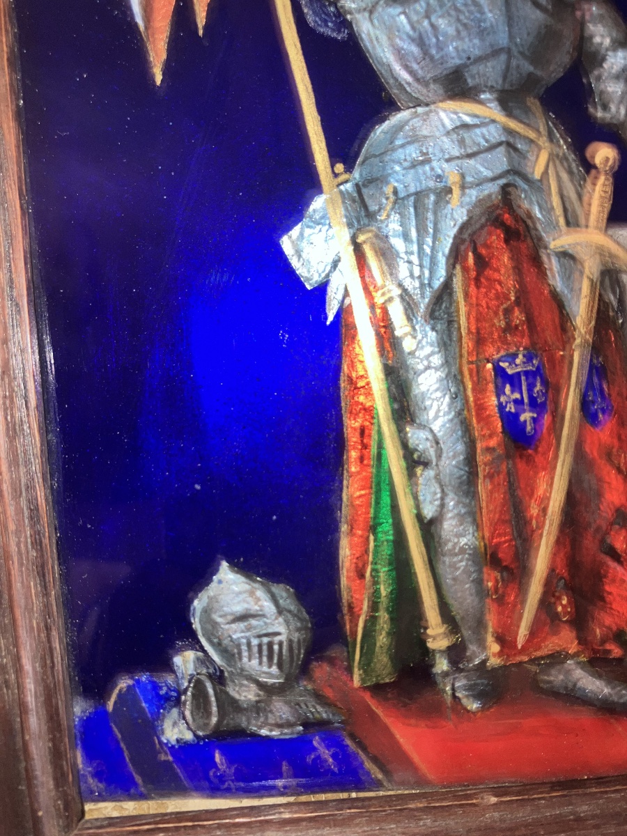 tableau en émail de limoges Jeanne d'Arc petit panneau encadré XIXème -photo-2
