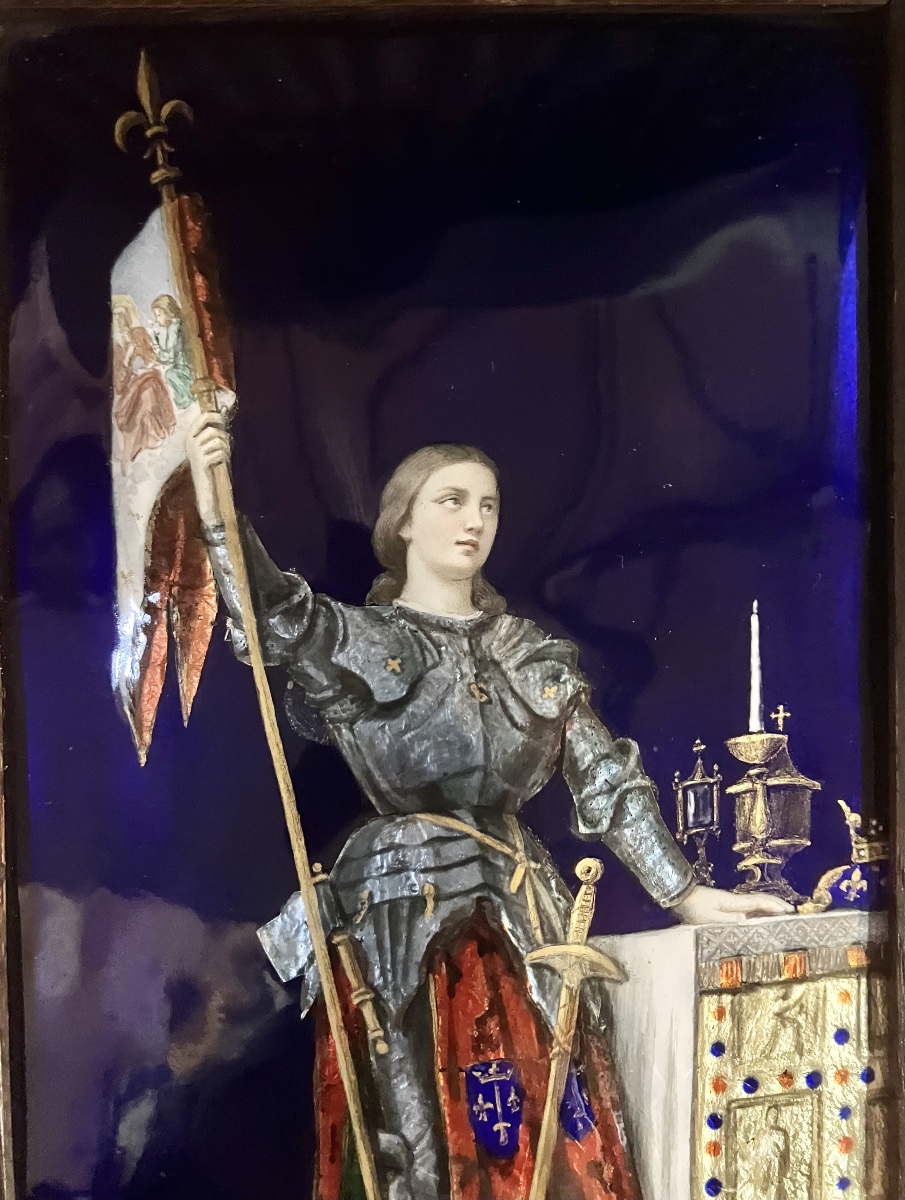 tableau en émail de limoges Jeanne d'Arc petit panneau encadré XIXème -photo-2