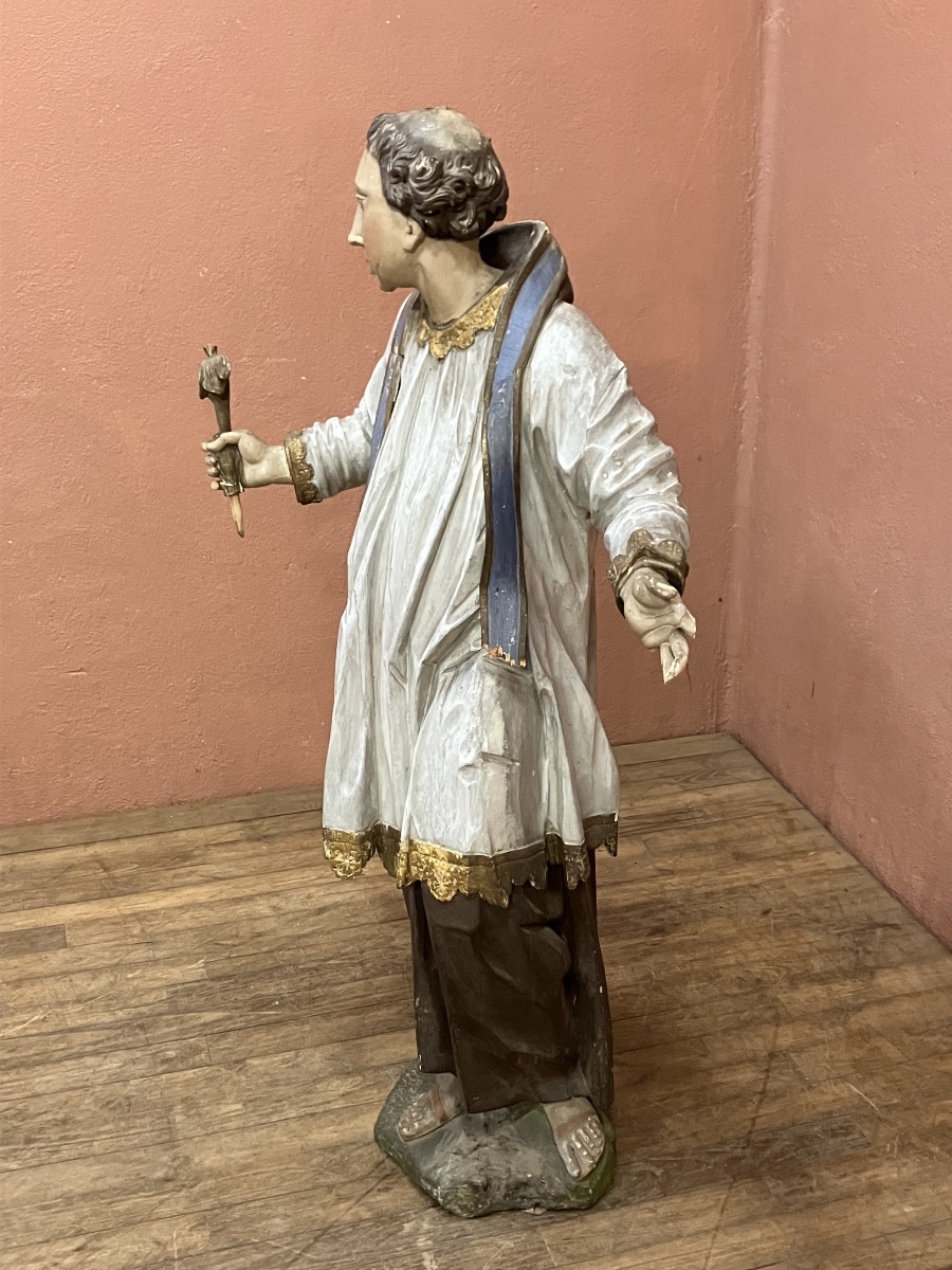 Saint Anthony Of Padua And The Miracle Of The Mule: Large 18th-century Wooden Statue, 131 Cm-photo-3