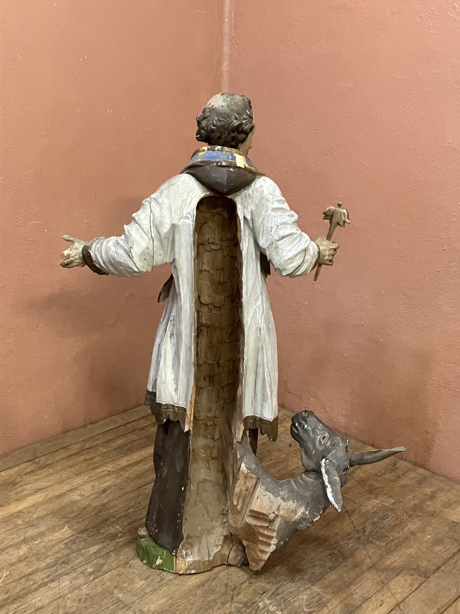Saint Anthony Of Padua And The Miracle Of The Mule: Large 18th-century Wooden Statue, 131 Cm-photo-4