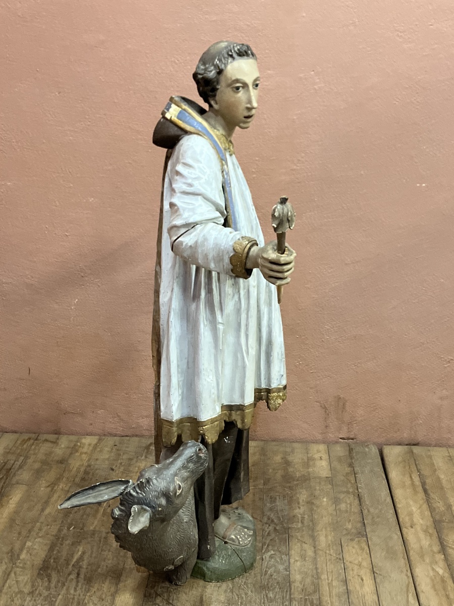 Saint Anthony Of Padua And The Miracle Of The Mule: Large 18th-century Wooden Statue, 131 Cm-photo-1