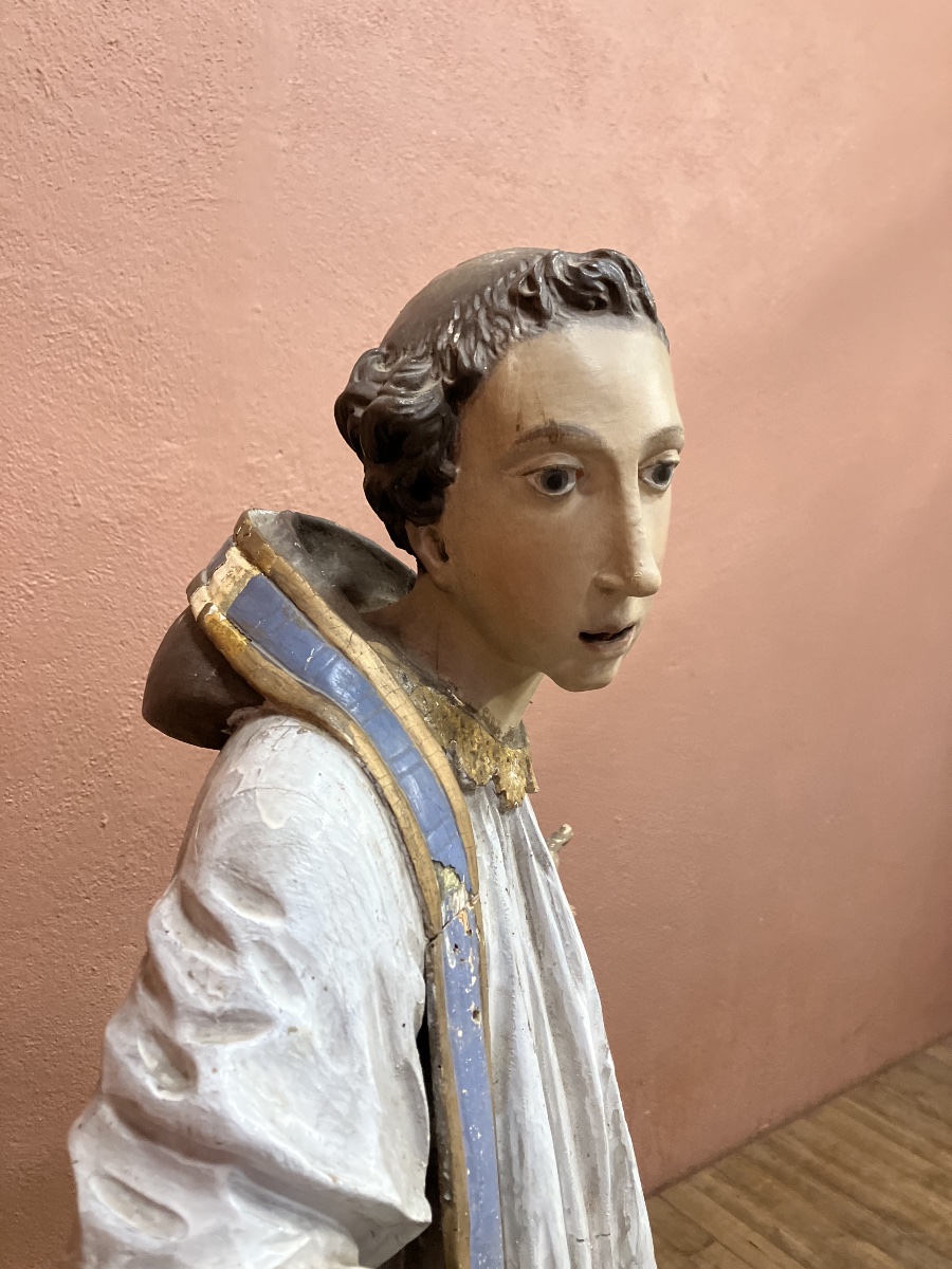 Saint Anthony Of Padua And The Miracle Of The Mule: Large 18th-century Wooden Statue, 131 Cm-photo-2
