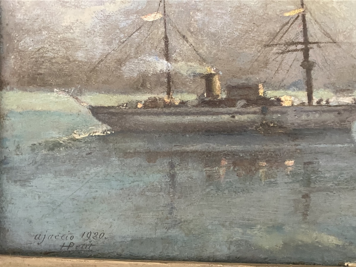 Painting: Ajaccio Bay, Military Ship, Aviso, Mixed-propulsion Gunboat -photo-2