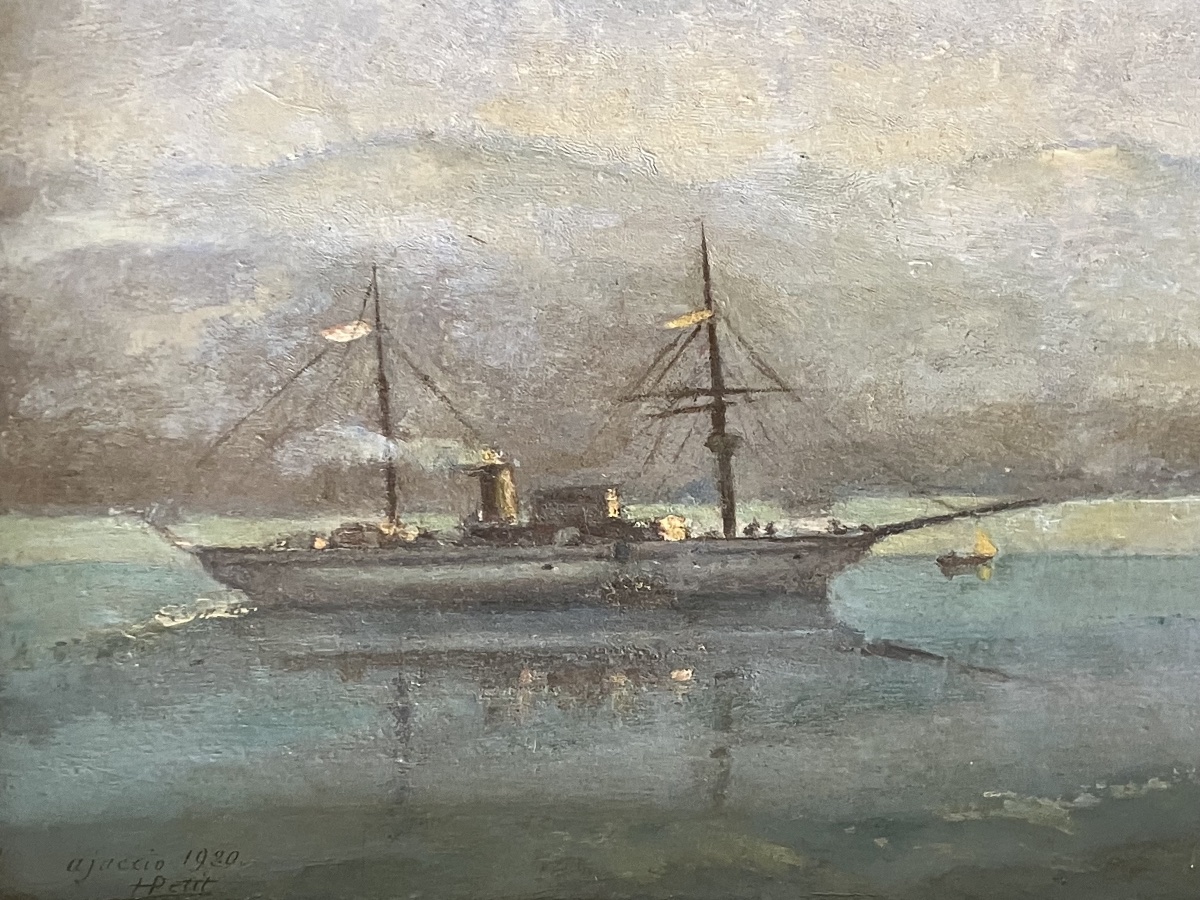 Painting: Ajaccio Bay, Military Ship, Aviso, Mixed-propulsion Gunboat -photo-4