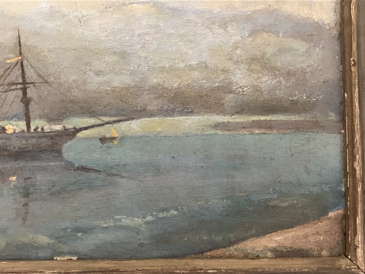 Painting: Ajaccio Bay, Military Ship, Aviso, Mixed-propulsion Gunboat -photo-2