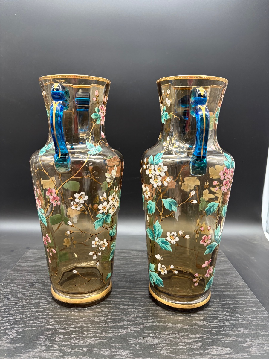 Paire de vases émaillés fleurs et abeilles dlg Legras art nouveau-photo-4