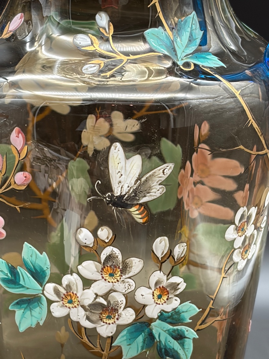 Paire de vases émaillés fleurs et abeilles dlg Legras art nouveau-photo-2