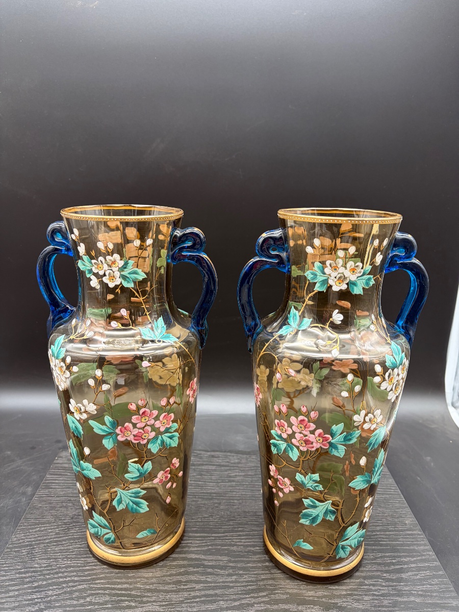 Paire de vases émaillés fleurs et abeilles dlg Legras art nouveau-photo-4