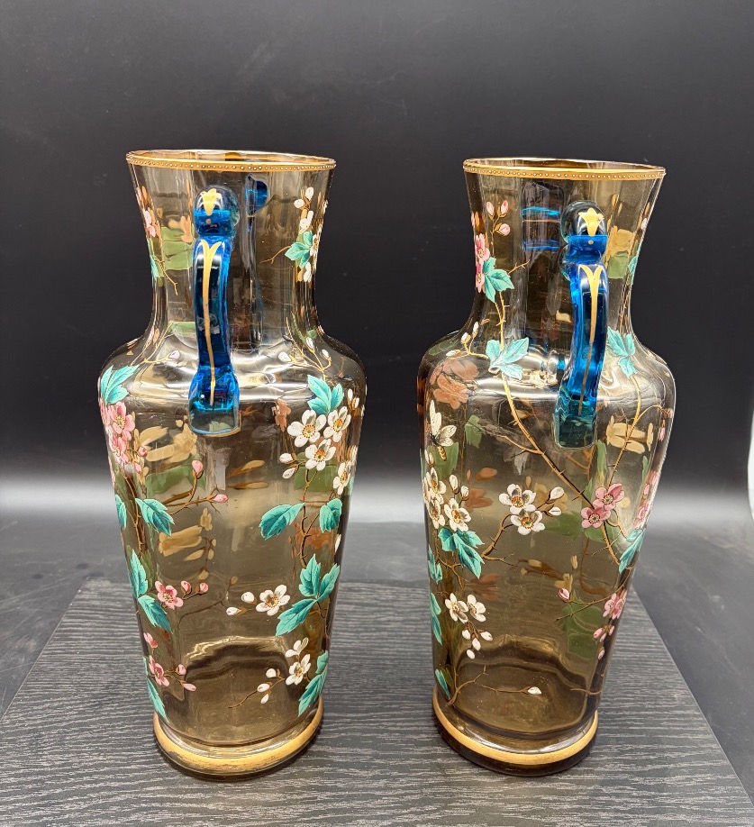 Paire de vases émaillés fleurs et abeilles dlg Legras art nouveau-photo-5