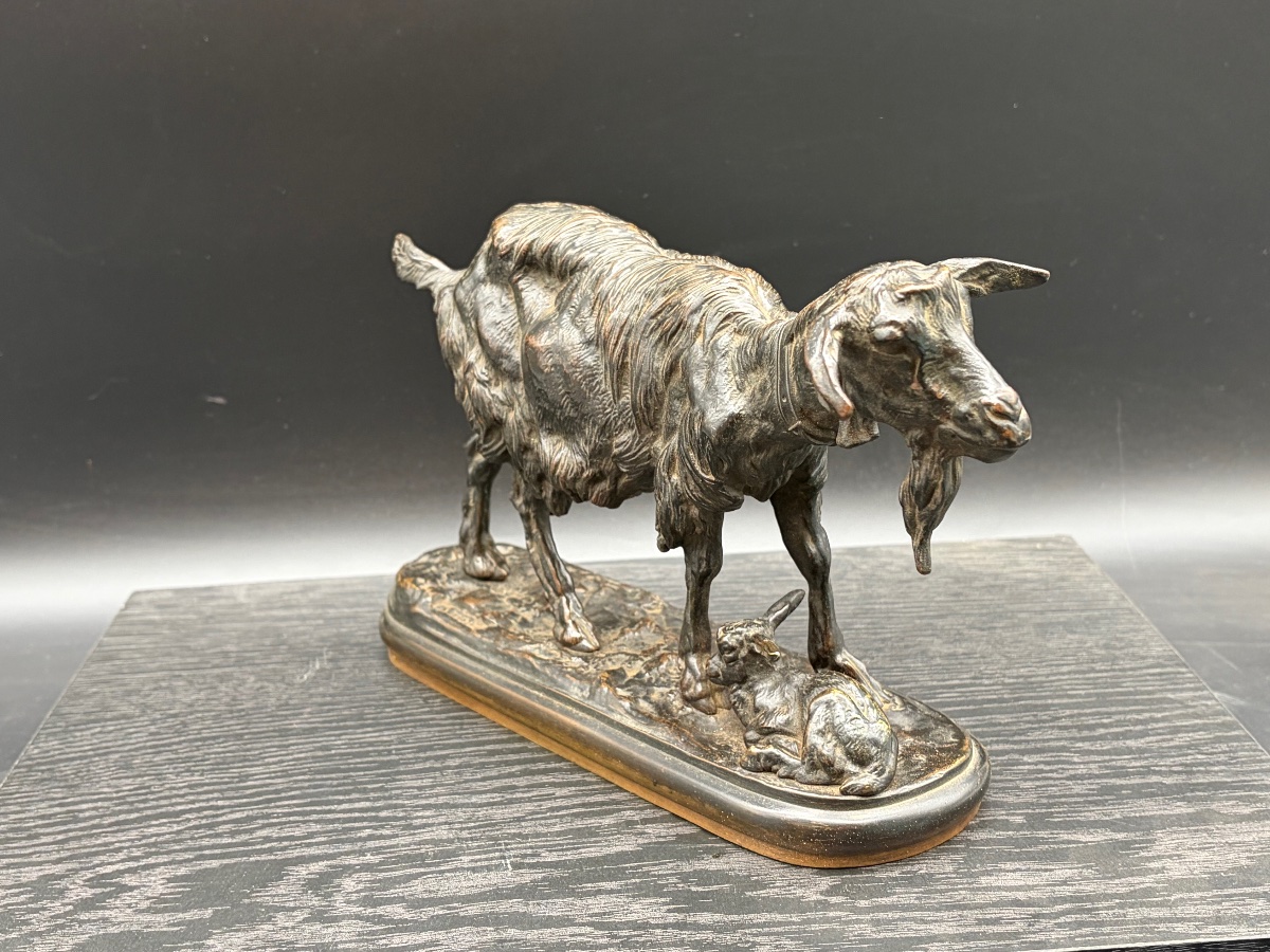 Emmanuel Fremiet Bronze animalier  Chèvre et son chevreau -photo-2
