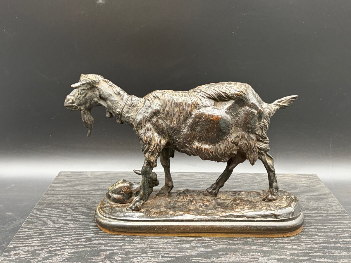 Emmanuel Fremiet Bronze animalier  Chèvre et son chevreau -photo-4