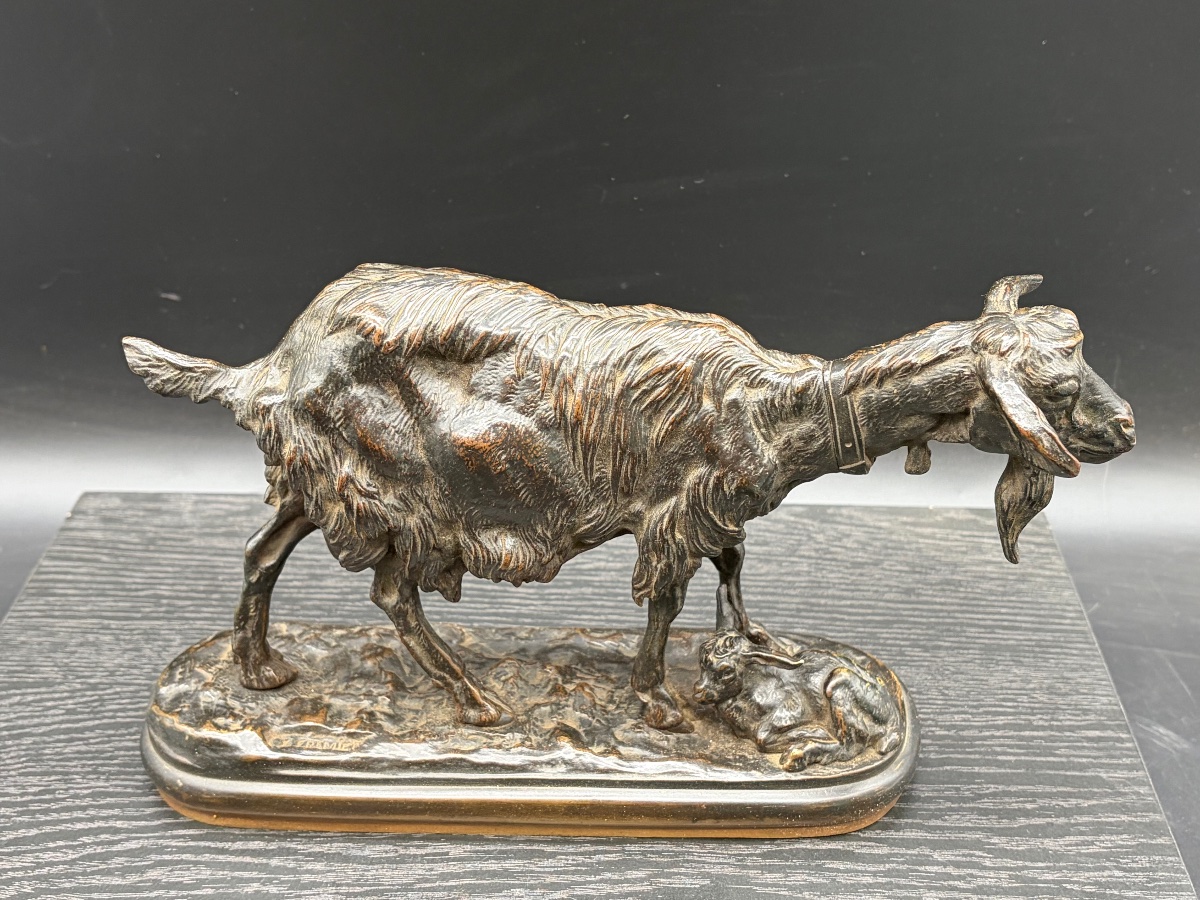Emmanuel Fremiet Bronze animalier  Chèvre et son chevreau -photo-2