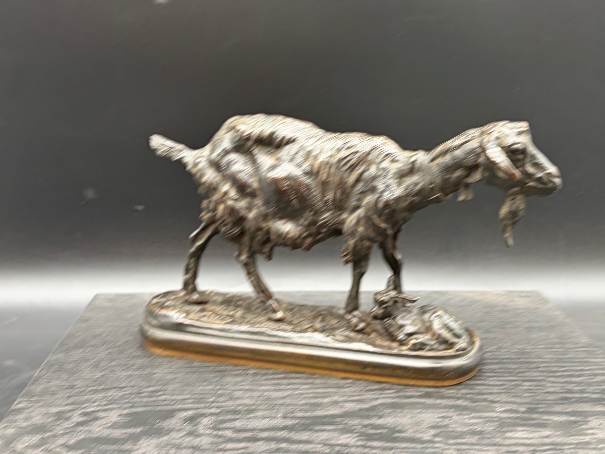 Emmanuel Fremiet Bronze animalier  Chèvre et son chevreau -photo-4