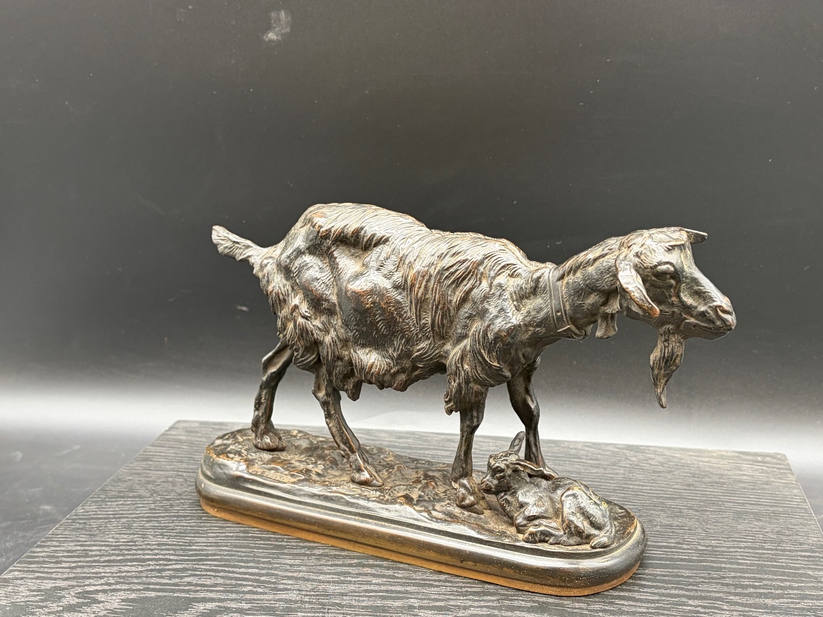 Emmanuel Fremiet Bronze animalier  Chèvre et son chevreau -photo-7