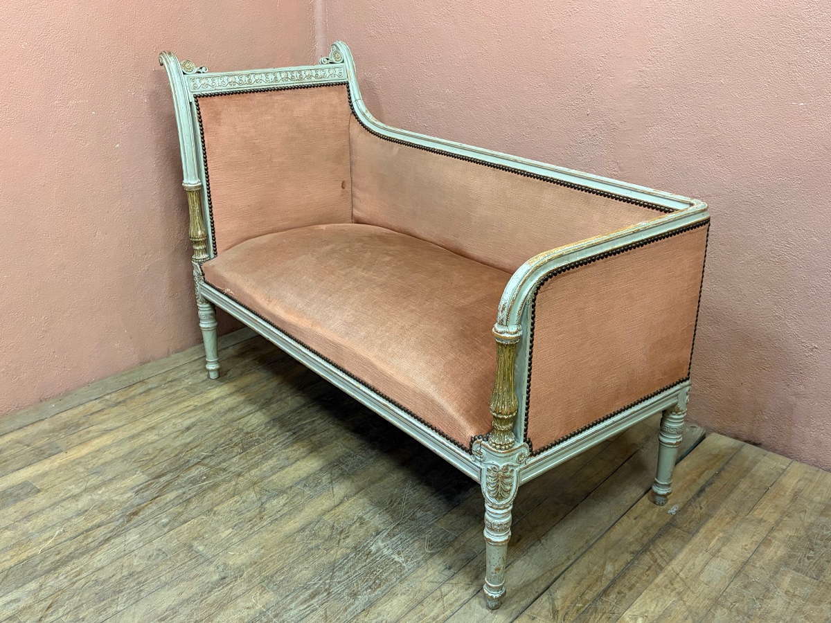 Louis XVI Directoire-style Recamier Bench In Lacquered And Gilded Wood -photo-2