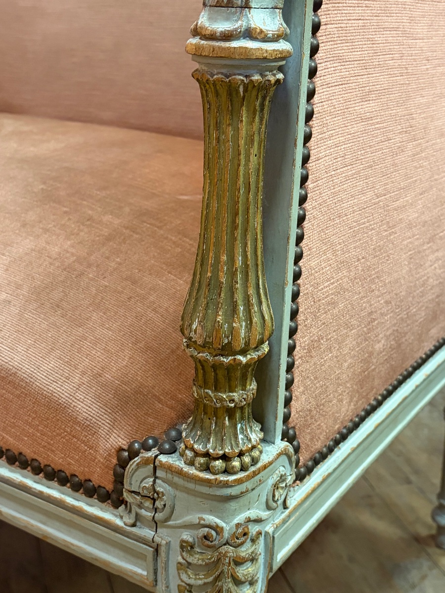 Louis XVI Directoire-style Recamier Bench In Lacquered And Gilded Wood -photo-4