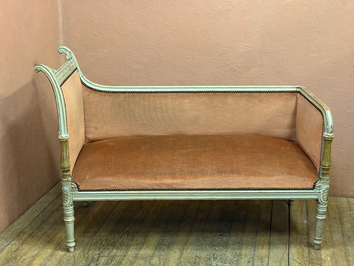 Louis XVI Directoire-style Recamier Bench In Lacquered And Gilded Wood 