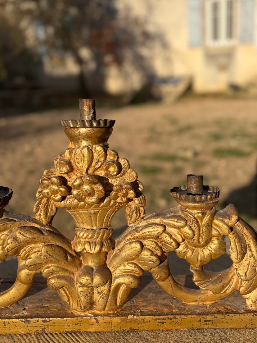 Large Altar-step Candelabrum; Church Candelabrum With Gilded Wood Trim; 18th-century Sacred Art-photo-2