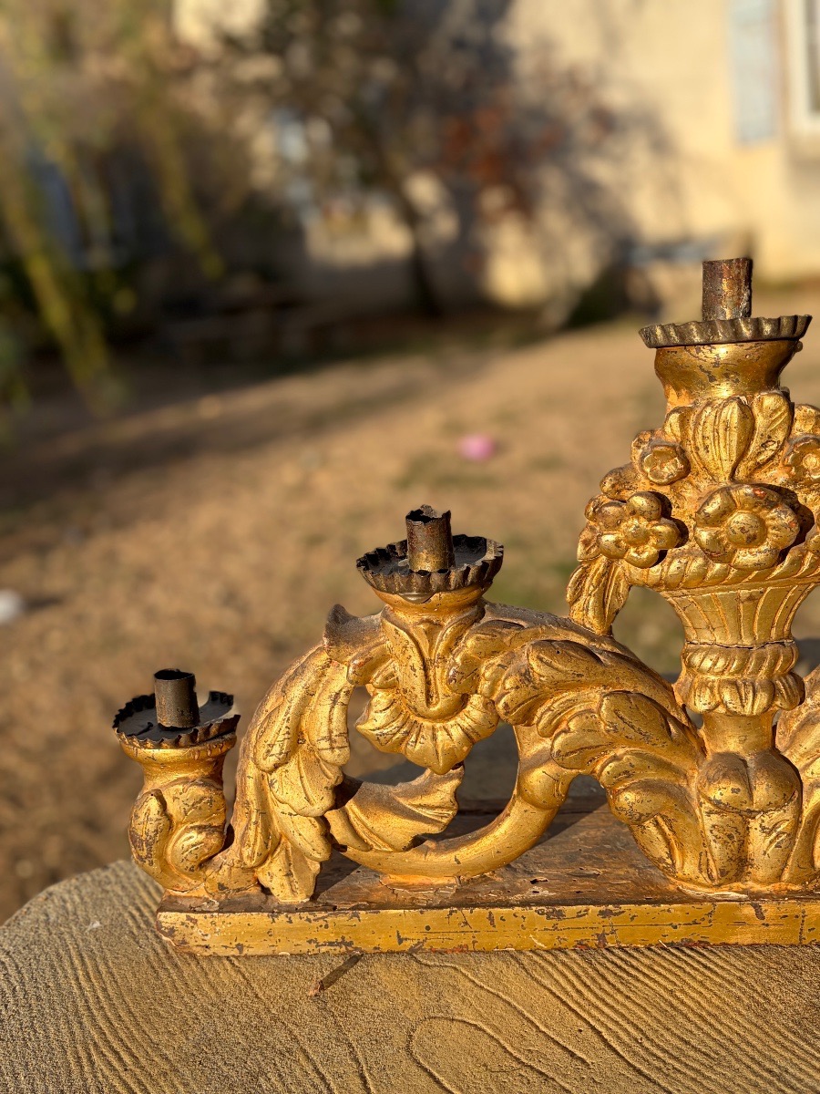 Large Altar-step Candelabrum; Church Candelabrum With Gilded Wood Trim; 18th-century Sacred Art-photo-5