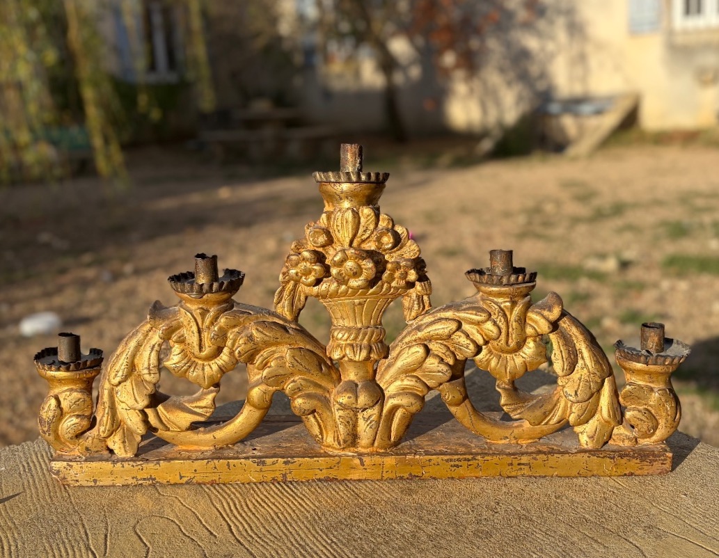 Large Altar-step Candelabrum; Church Candelabrum With Gilded Wood Trim; 18th-century Sacred Art