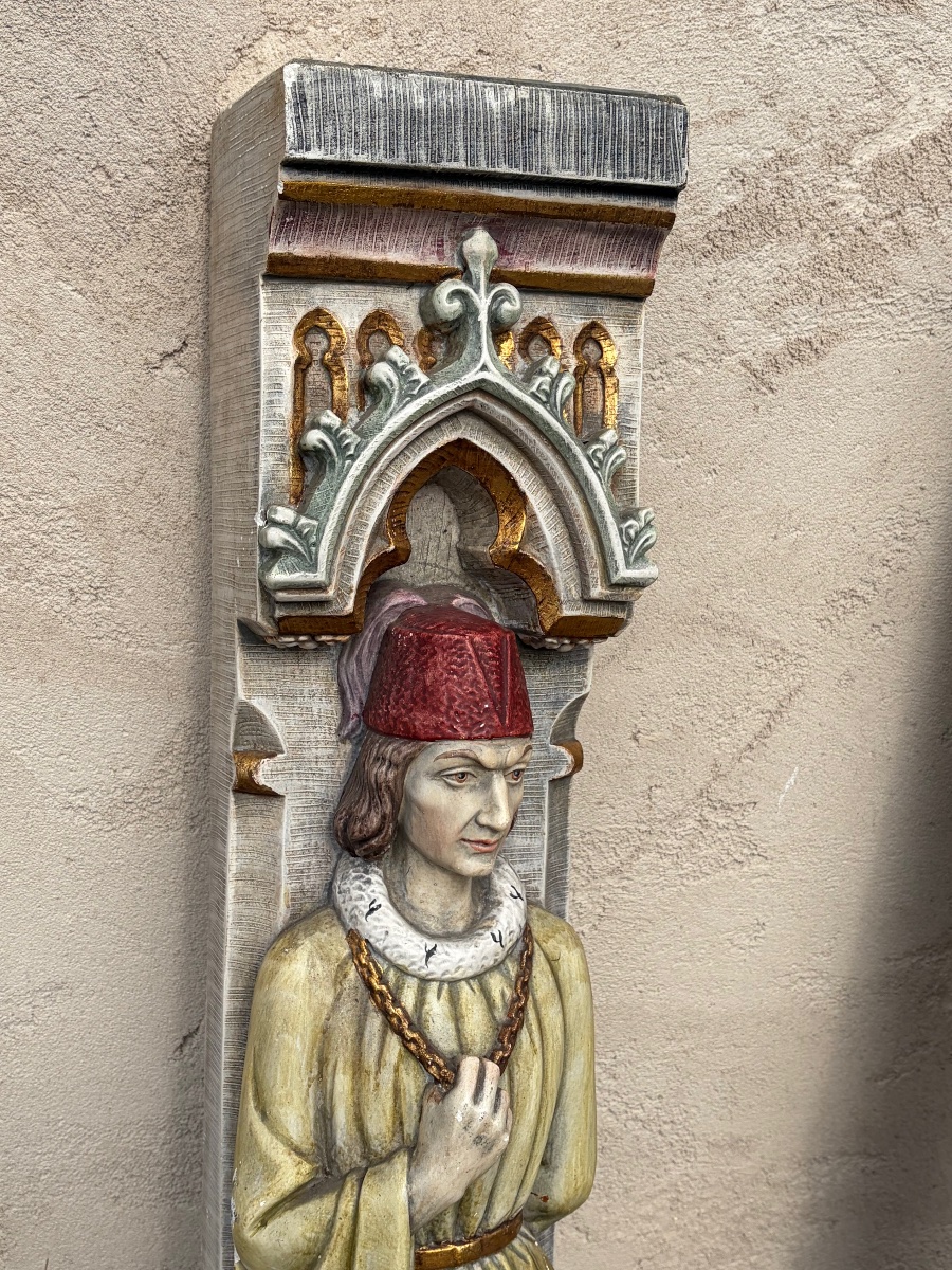 Pair Of Neo-gothic Fireplace Jambs Made Of Polychrome Limestone -photo-1