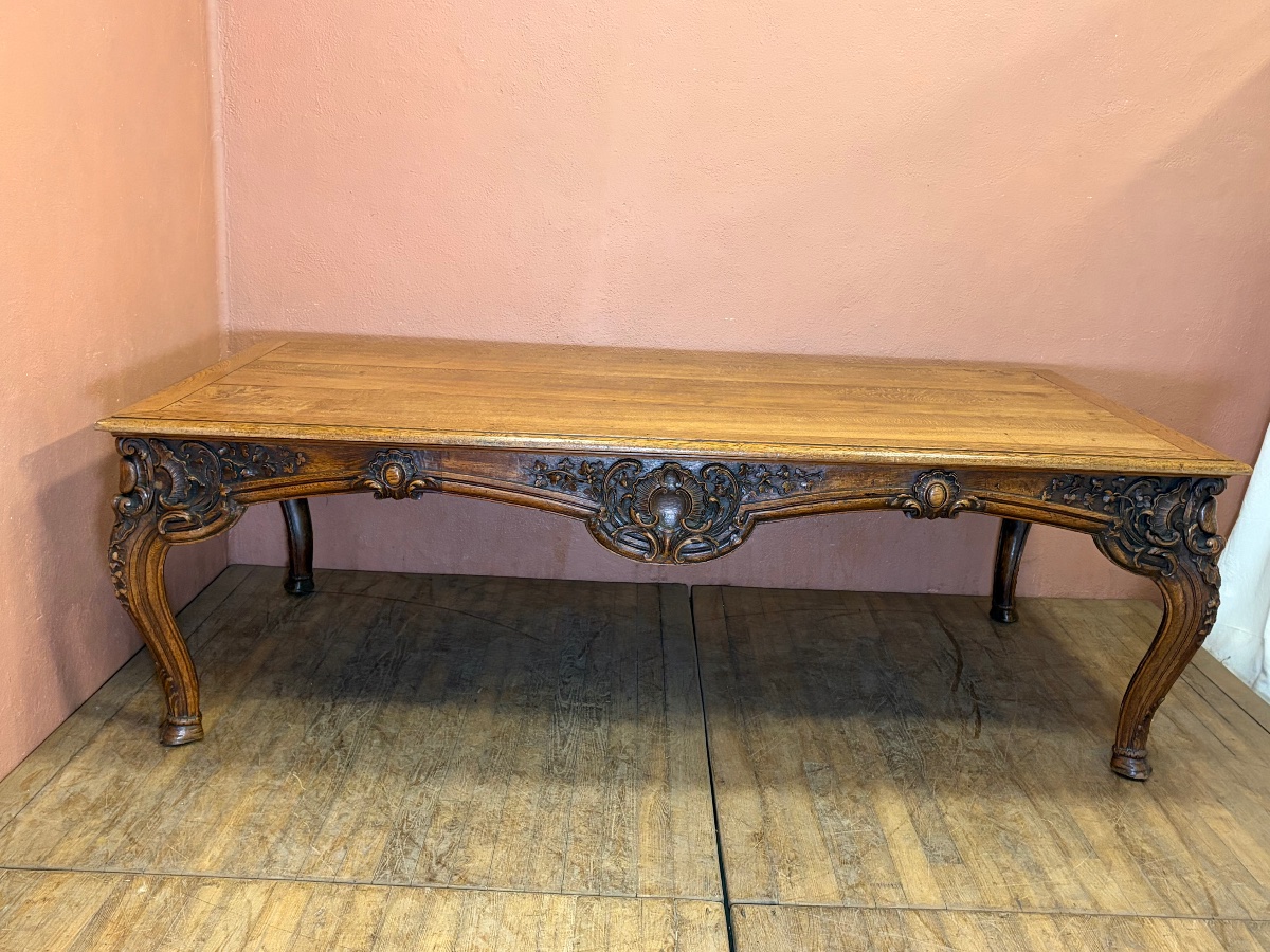 Large Louis XV Table With A 240 X 124 Cm Oak Top From The 19th Century, For A Dining Room Or Kitchen -photo-7