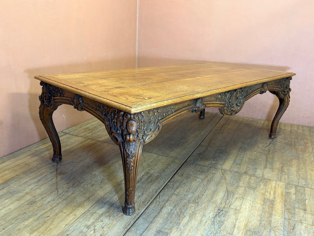 Large Louis XV Table With A 240 X 124 Cm Oak Top From The 19th Century, For A Dining Room Or Kitchen 