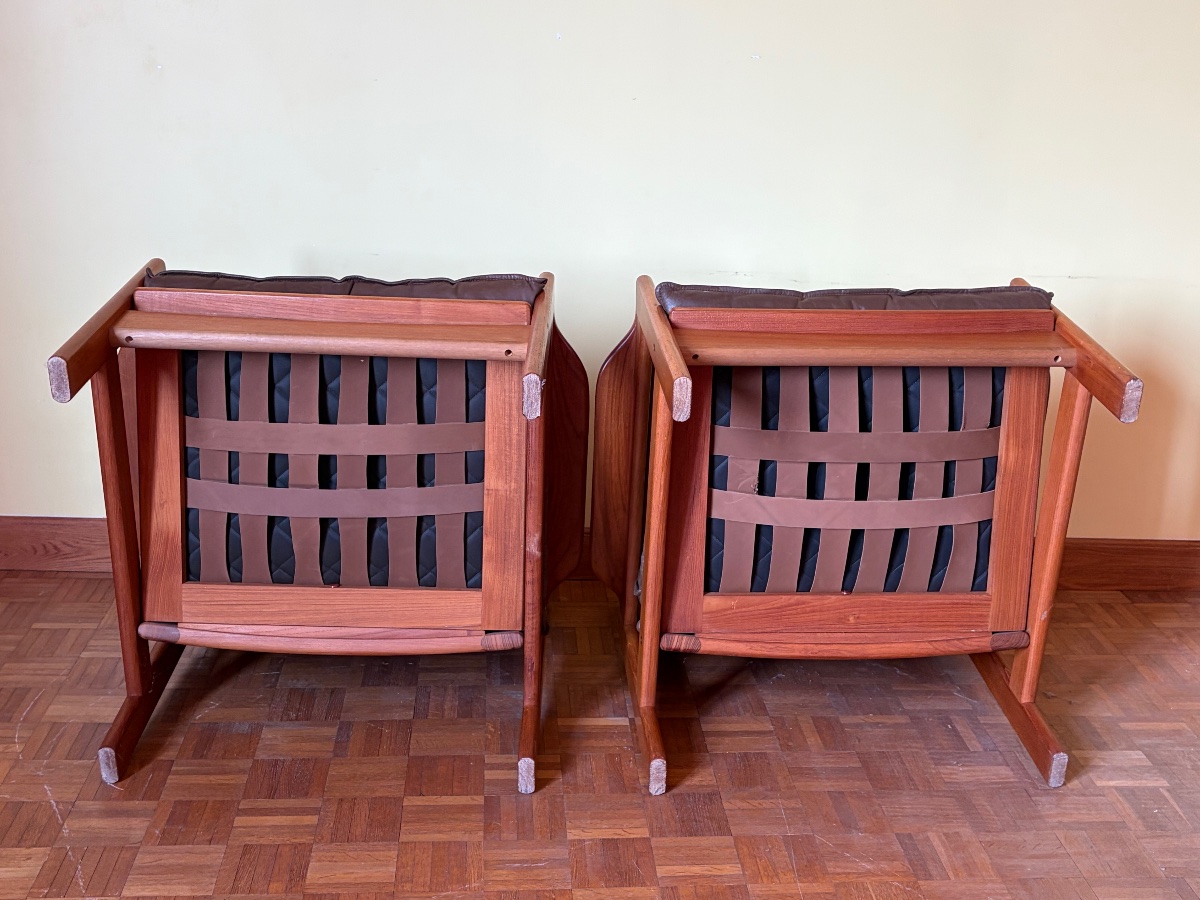 Pair Of Scandinavian Teak Armchairs With Leather Cushions—denmark -photo-2