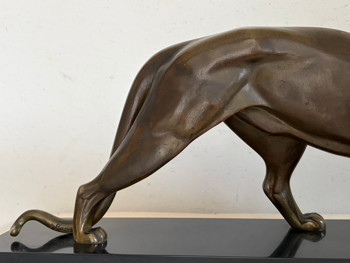 Irénée Rochard (1906-1984) - Panthère en bronze sur socle marbre art déco-photo-5