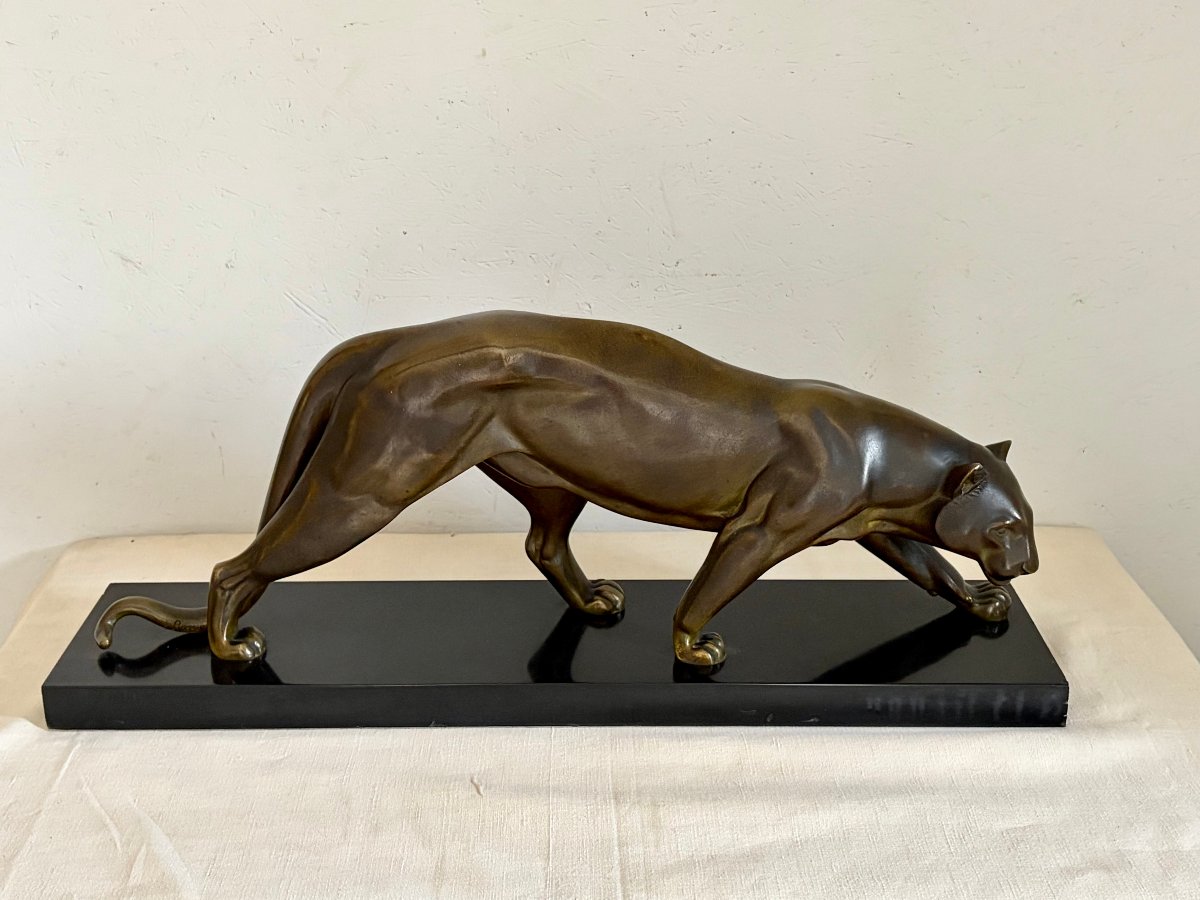 Irénée Rochard (1906-1984) - Panthère en bronze sur socle marbre art déco