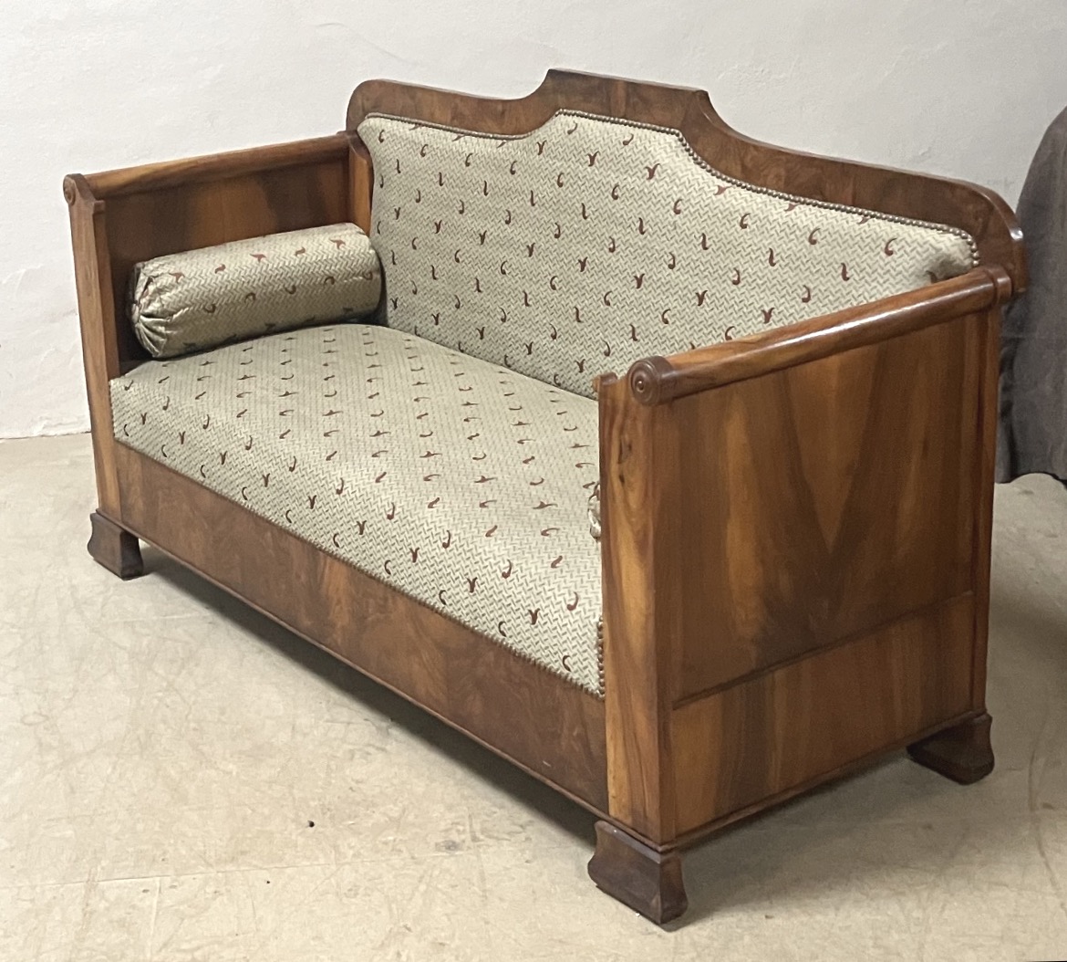 Canapé banquette de repos en noyer Louis Philippe XIX ème-photo-2